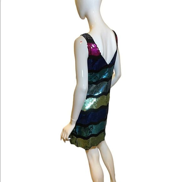 Frederick’s  of Hollywood Bright Color Block Sequin Tank Slip Mini Dress L Neon - Picture 5 of 15